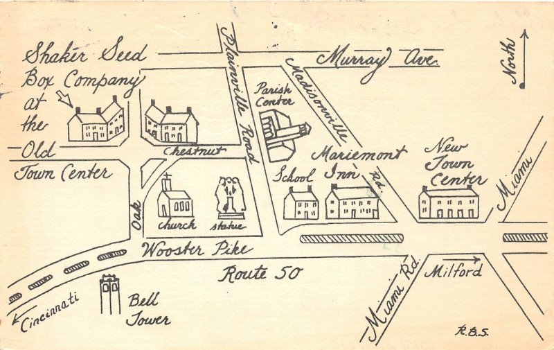 G24/ Mariemont Ohio Postcard 1987 Shaker Seend Box Company Map