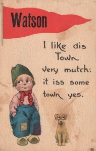 Vintage Postcard 1913 Watson I Like This Town Very Much Comics Boy and His Dog