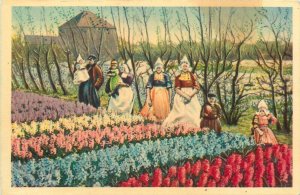 Cultures & ethnography Dutch family type & flower fields Netherlands postcard 