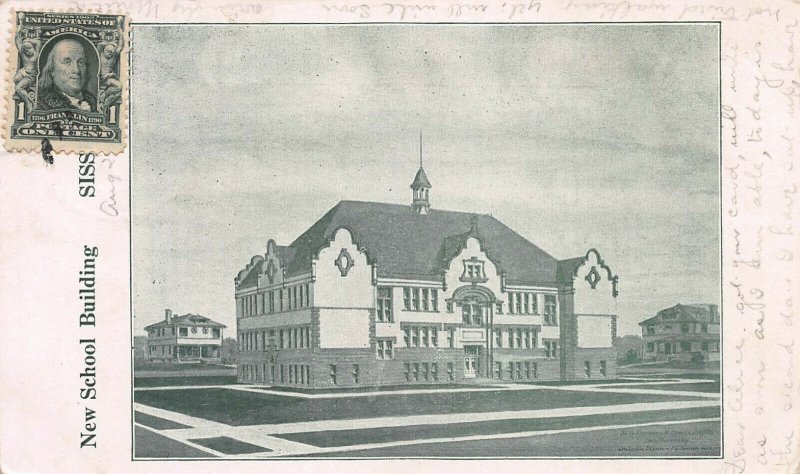 New School Building, Sisseton, South Dakota, Early Postcard, Used in 1907
