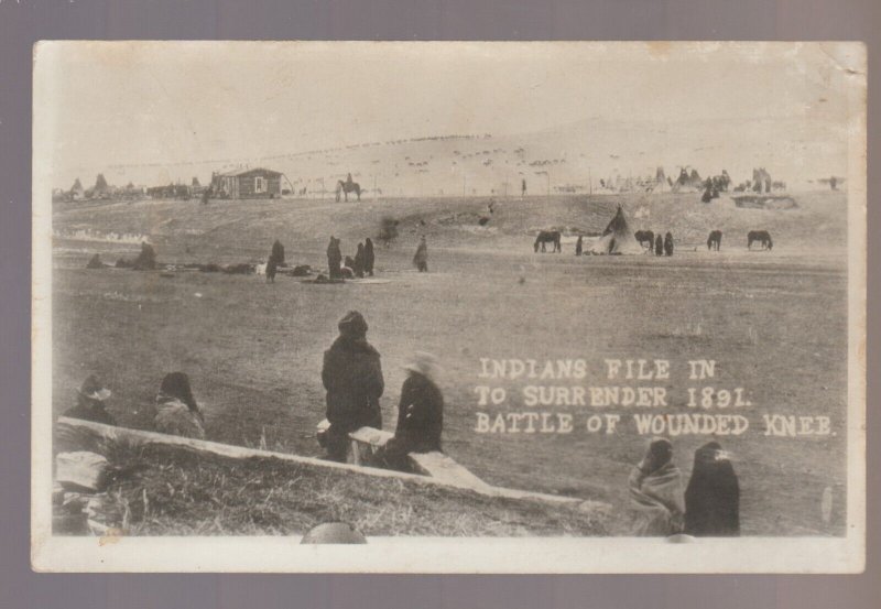 Wounded Knee SOUTH DAKOTA RPPC 1891 c1930s SIOUX INDIANS Surrender Battle SD