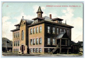 1908 German Catholic School Exterior Building Waterloo Iowa IA Vintage Postcard