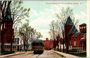Corner of Chestnut and Church Streets, Oneonta NY Vintage Postcard R32