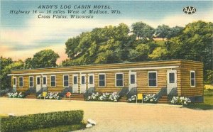 Cross Plains Wisconsin Andy's Log Cabin Motel roadside Fagan Postcard 22-751