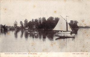 B24/ Fish Lake Michigan Mi Postcard 1908 North Shore Sailboat Island Park