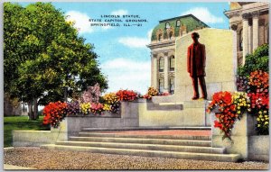 Springfield Illinois ILL, Lincoln Statue, Capitol Grounds, Vintage Postcard