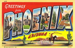 Beautiful Linen Large Letter, Phoenix, Arizona, AZ, CT Publ,Old Postcard