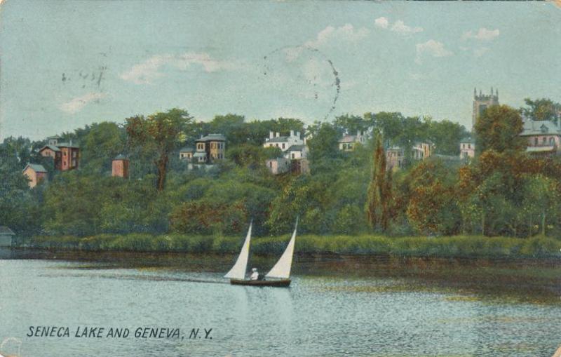 Sailboat Sailing on Seneca Lake at Geneva NY, New York - pm 1909 - DB