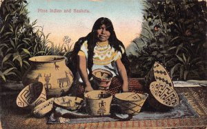 B240 US Native Americans Pima Indian and Baskets Ethnic postcard