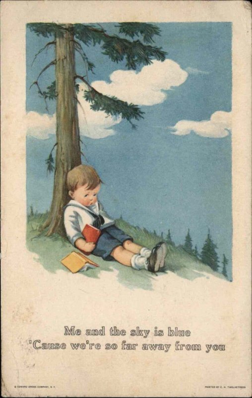 Charles Twelvetrees Boy under Tree Reading Books c1915 Postcard