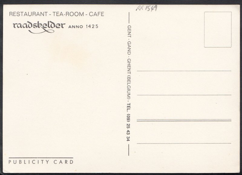 Belgium Postcard - Restaurant,Cafe.Tea-Room, Raadskelder, Anno 1425 - RR1549