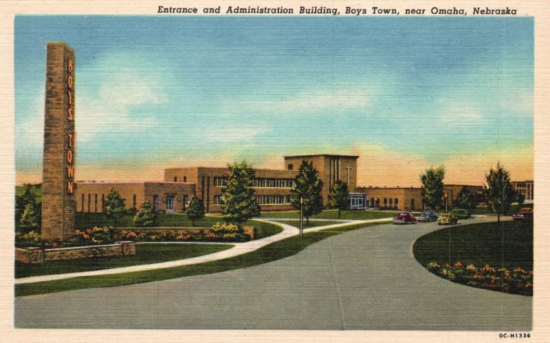 Vintage Postcard Entrance & Administration Buidling Boys Town Omaha Nebraska NB