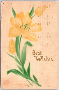 Best Wishes, Beautiful Yellow Flower Blossoms, Greetings, Vintage Postcard