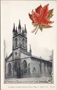 St. John's Church St. John New Brunswick Embossed Maple Leaf Unused Postcard F23