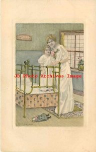 C.E. Perry, Unknown No A-30, Mother with Daughter Standing in Bed, Hand Colored