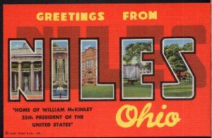 Ohio Large Letter - MultiView - Greetings from NILES - LINEN