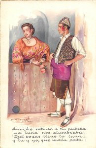 Woman Man Folk Dress Romance artist signed F Gisbert Soler Spain postcard