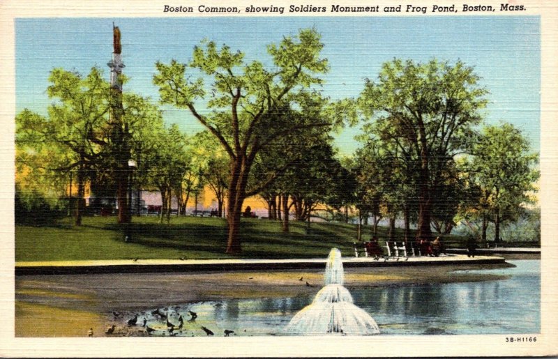 Massachusetts Boston Common Showing Soldiers Monument and Frog Pond 1944 Curt...