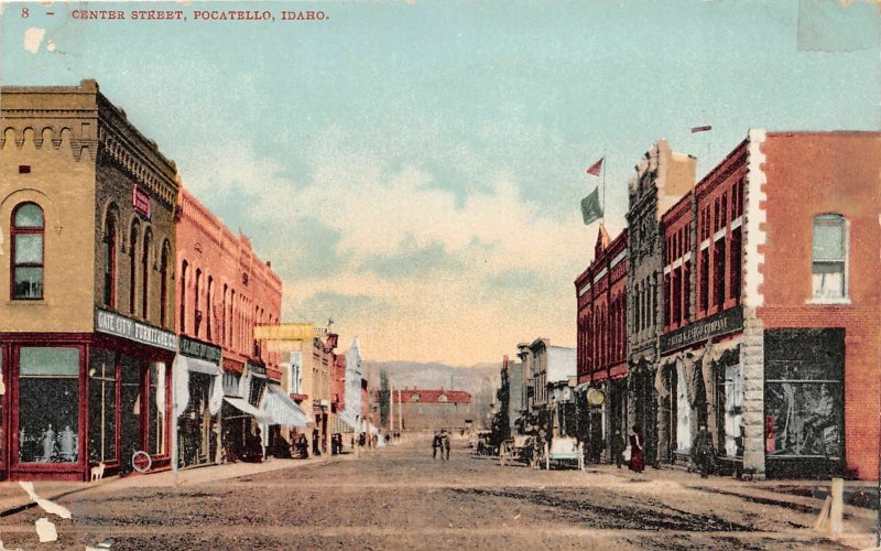 H83/ Pocatello Idaho Postcard c1910 Center Street Stores  54