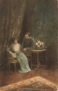 E. Schneider. Couple. Romance.   Old vintage German picture postcard
