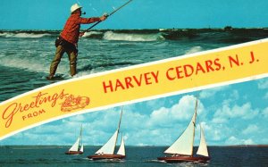 Vintage Postcard 1962 Greetings From Harvey Cedars New Jersey Fishing Yachting