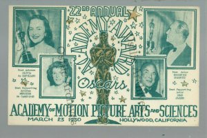 HOLLYWOOD CA 1950 ACADEMY AWARDS Results Postcard OSCARS 22ND ANNUAL Winners