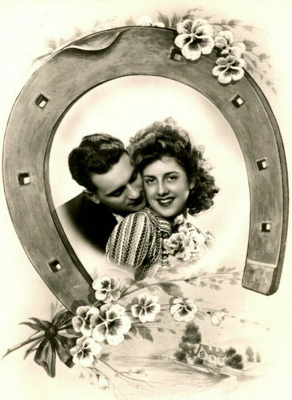 Vtg Postale Cppr 1940s Studio Vue Avec Masque Nommé Objet Ben & Christina