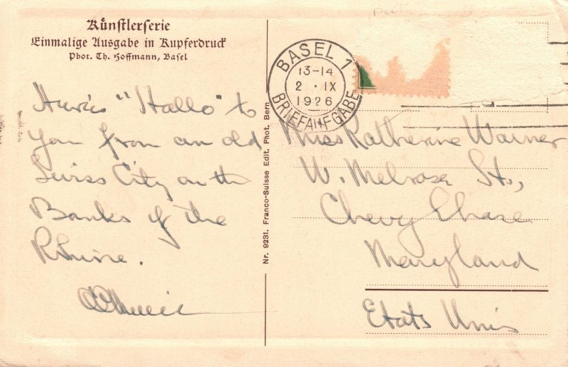 Vintage Postcard 1926 ult Bafel Heuberg Zum Engeltopf Basel Switzerland