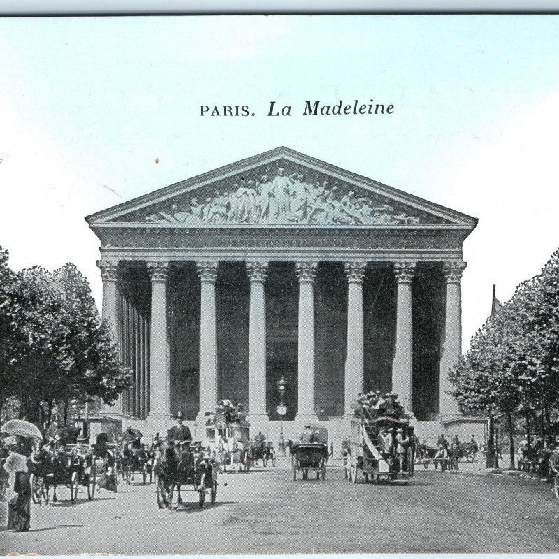 c1900s Paris, France La Madeleine Church Neoclassical Horse Carriages Busy A359