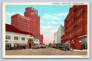 J91/ Meridian Mississippi Postcard c1930s 4th Street Stores Autos  60