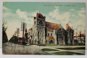 Central M.E. CHURCH, Lansing Michigan Postcard B16