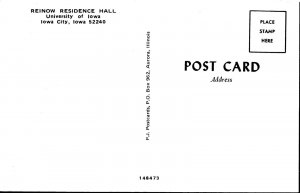 University of Iowa City Reinow Residence Hall Dorm VTG Postcard 1950's 60's