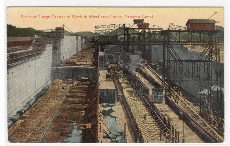 Miraflores Locks Construction Cranes Panama Canal 1910c postcard