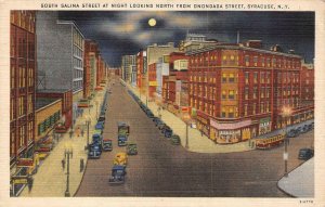 SYRACUSE, New York NY   SOUTH SALINA STREET SCENE Night~Full Moon 1945 Postcard