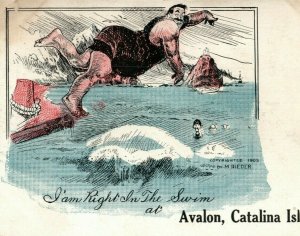 1905 Swimmer Comic Avalon Catalina Island California CA Posted Antique Postcard 