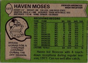 1978 Topps Football Card Haven Moses Denver Broncos sk7089