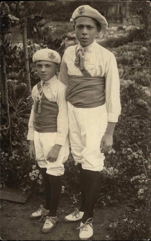 France - Boys in Uniforms Beret Hats c1920 Real Photo Postcard