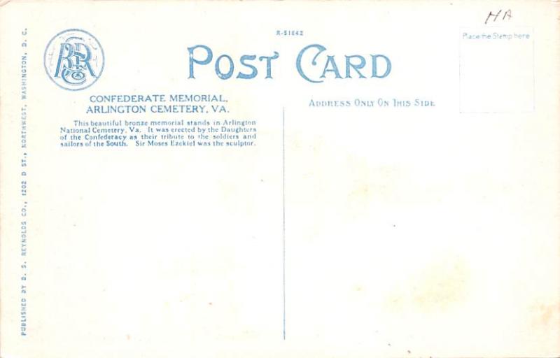 Civil War Post Card Old Vintage Antique Postcard Confederate Memorial, Arling...