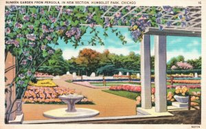 Vintage Postcard 1937 Sunken Garden From Pergola Humboldt Park Chicago Illinois