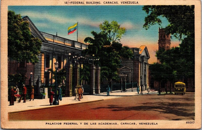 Vtg Caracas Venezuela Federal Building 1930s Linen Postcard