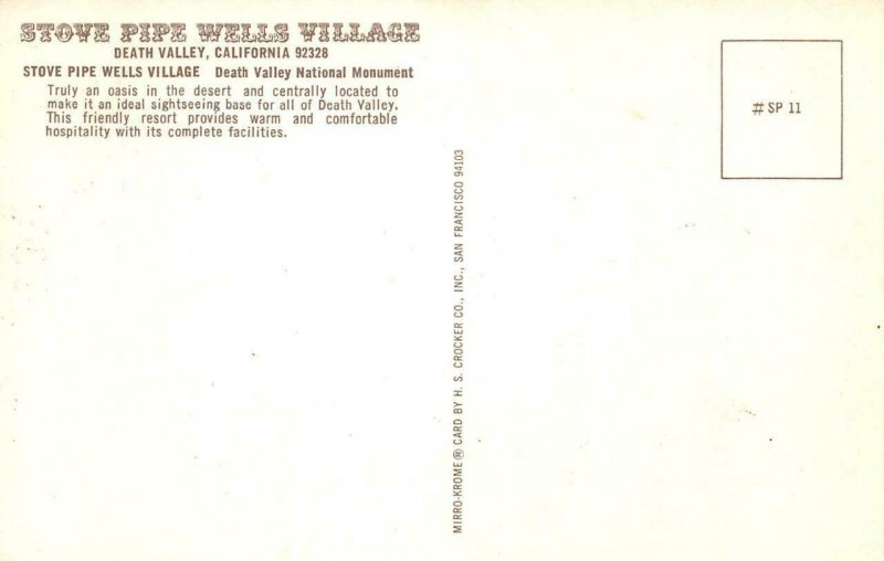 STOVE PIPE WELLS VILLAGE Death Valley CA Desert Roadside c1960s Vintage Postcard