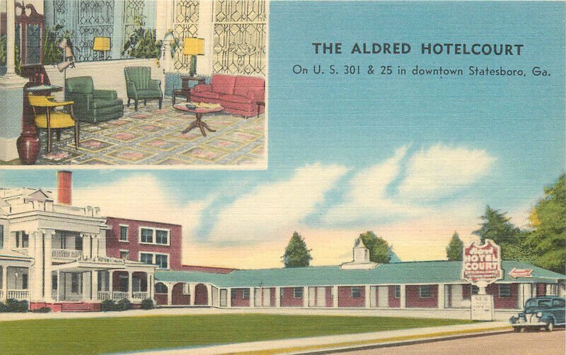 Georgia Statesboro 1940s Aldred Hotel Nationwide roadside Postcard 22-10141