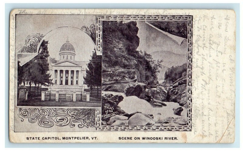 1906 Montpelier Vermont VT, State Capitol And Scene In Winooski River Postcard