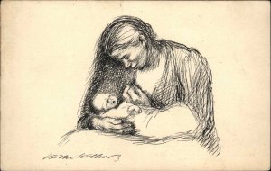 Kathe Kollwitz Mutter Saugling Breastfeeding c1910 Postcard Mother & Child