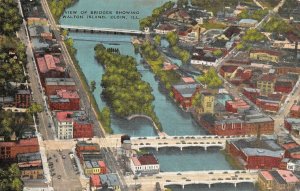 ELGIN, Illinois IL    CITY~BRIDGES~WALTON ISLAND Bird's Eye View   1947 Postcard