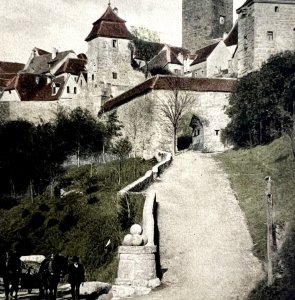 Kobolzellertor Village Postcard Germany Tinted Rothensburg c1930-40s PCBG8A