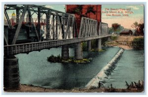 1915 The Beauty Dam And Rock Island RR Bridge Des Moines Iowa IA Posted Postcard