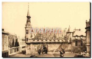 Postcard Old City Hall of Rochelle decorated flags of aldermen