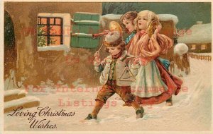 Christmas, PFB No 6223-1, Children Playing Music Walking on Snow Covered Street