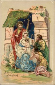 Christmas Nativity Mary Christ Shepherds c1910 Gelatin Vintage Postcard